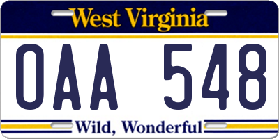 WV license plate OAA548