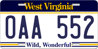 WV license plate OAA552