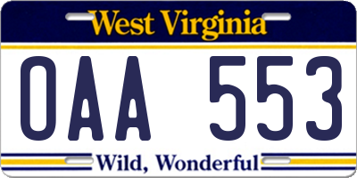 WV license plate OAA553