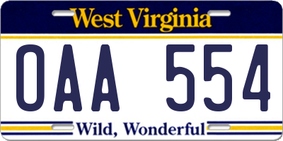 WV license plate OAA554