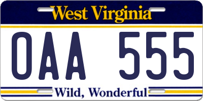 WV license plate OAA555
