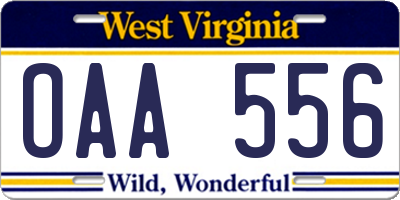 WV license plate OAA556