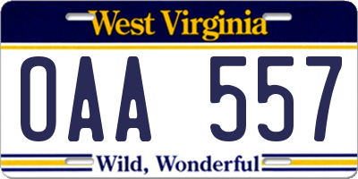 WV license plate OAA557