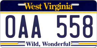 WV license plate OAA558