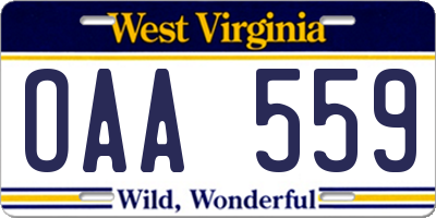 WV license plate OAA559