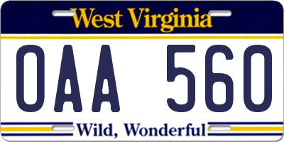 WV license plate OAA560