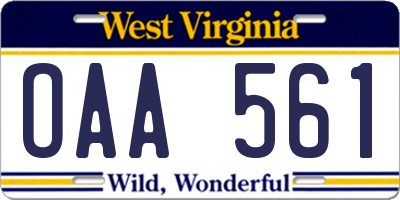 WV license plate OAA561
