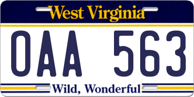 WV license plate OAA563