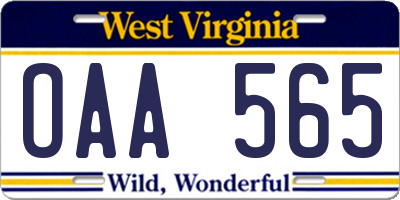 WV license plate OAA565