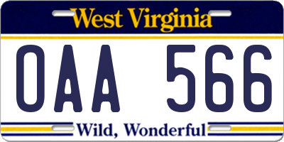 WV license plate OAA566
