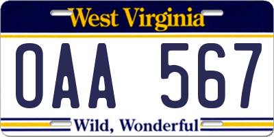 WV license plate OAA567