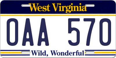 WV license plate OAA570