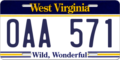 WV license plate OAA571