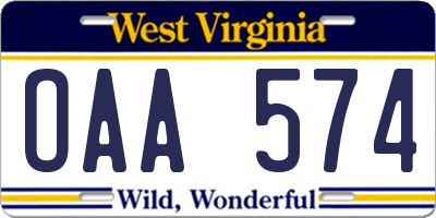 WV license plate OAA574