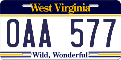 WV license plate OAA577