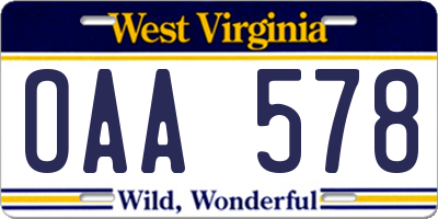 WV license plate OAA578