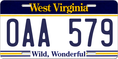 WV license plate OAA579