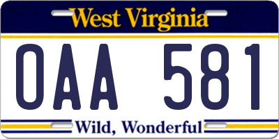 WV license plate OAA581