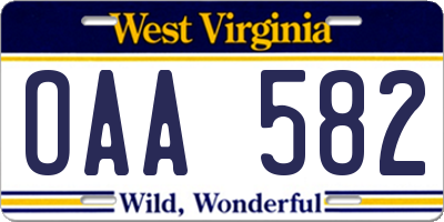 WV license plate OAA582