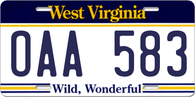 WV license plate OAA583