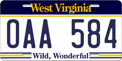 WV license plate OAA584