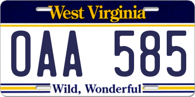 WV license plate OAA585