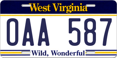 WV license plate OAA587