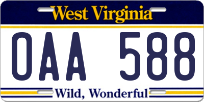 WV license plate OAA588