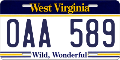 WV license plate OAA589
