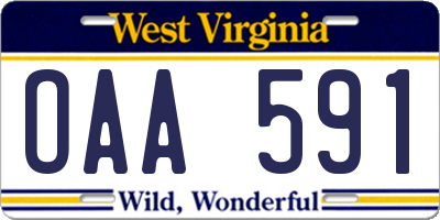 WV license plate OAA591