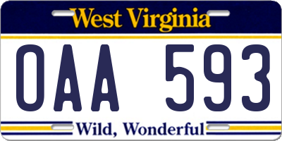 WV license plate OAA593