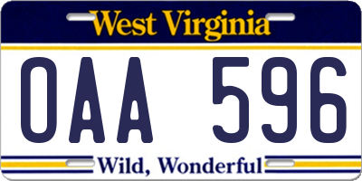 WV license plate OAA596