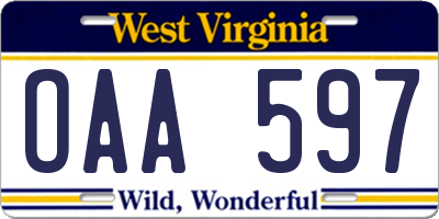 WV license plate OAA597