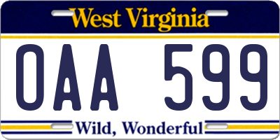 WV license plate OAA599