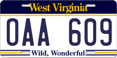 WV license plate OAA609