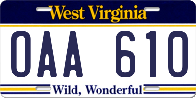 WV license plate OAA610