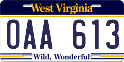 WV license plate OAA613