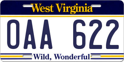 WV license plate OAA622