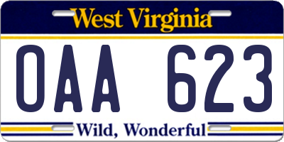 WV license plate OAA623