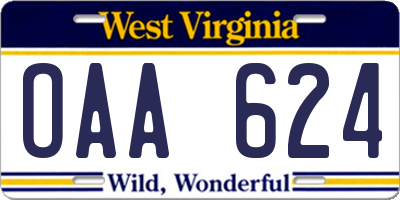 WV license plate OAA624