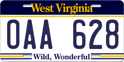 WV license plate OAA628