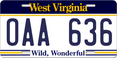 WV license plate OAA636