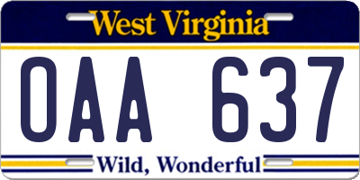 WV license plate OAA637