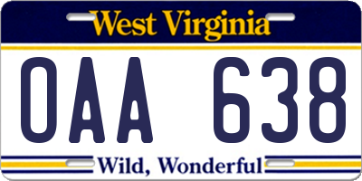 WV license plate OAA638