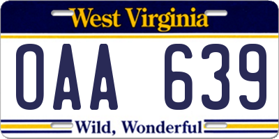 WV license plate OAA639