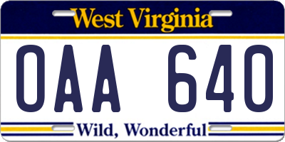 WV license plate OAA640