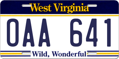 WV license plate OAA641