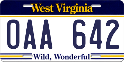 WV license plate OAA642