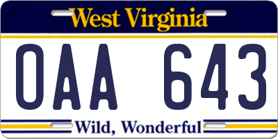 WV license plate OAA643