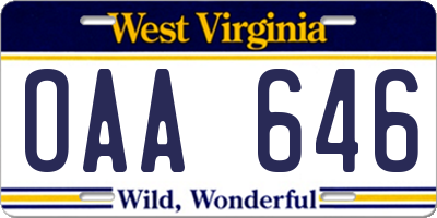 WV license plate OAA646
